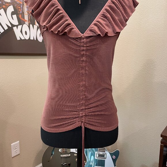 Express Pleated Cinched Flutter sleeve Blouse Rose Gold/Mauve - Picture 3 of 4